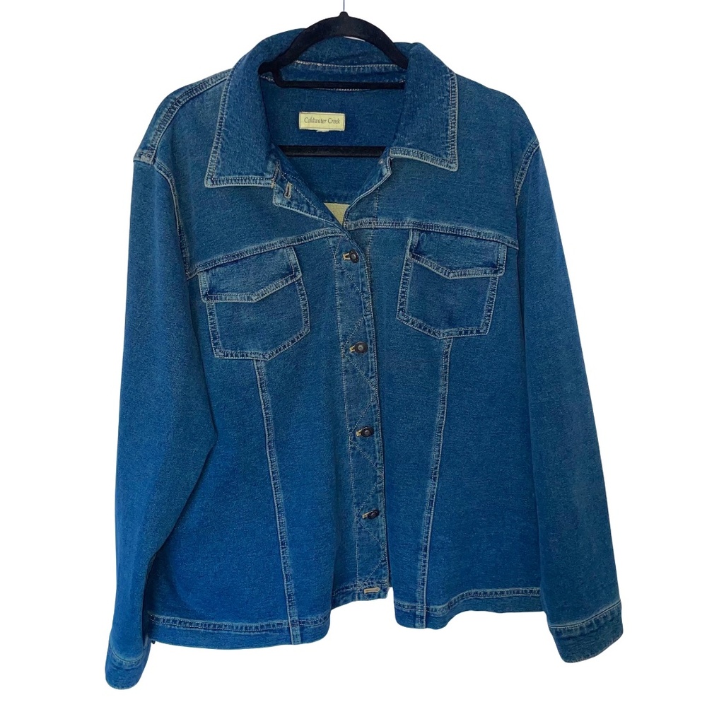 Coldwater Creek Women's Collared Blue Jean Jacket Button Down Front Cott…